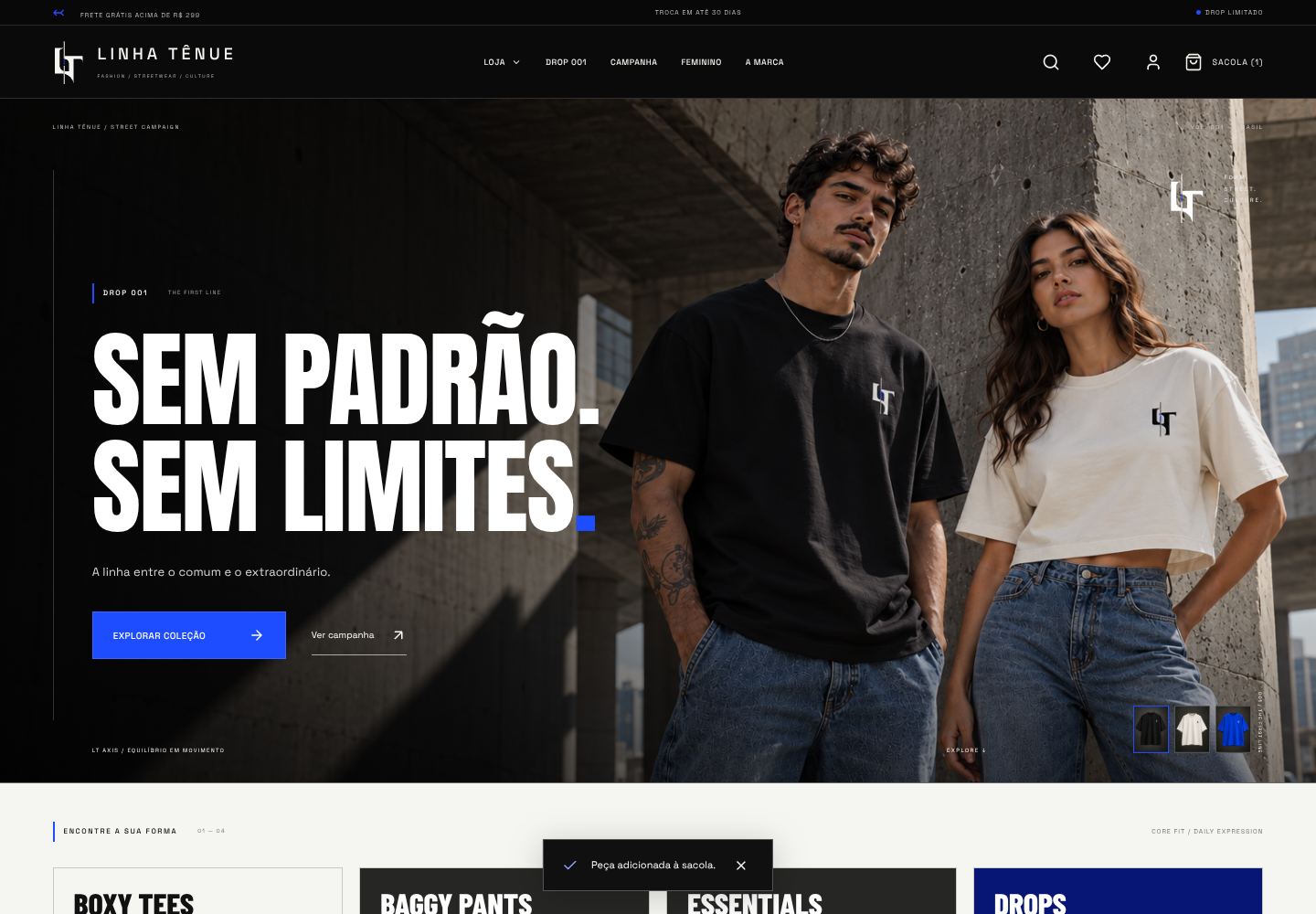 Página inicial do projeto conceitual Linha Tênue